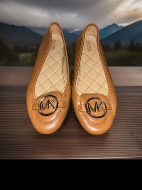 Michael Kors Cognac Leather MK Logo Ballet Flats